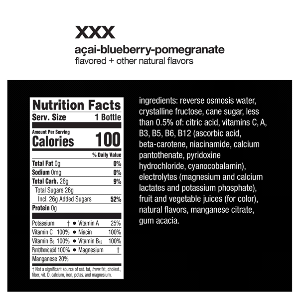 slide 21 of 29, vitaminwater XXX, açai-blueberry-pomegranate Bottle- 20 fl oz, 20 fl oz