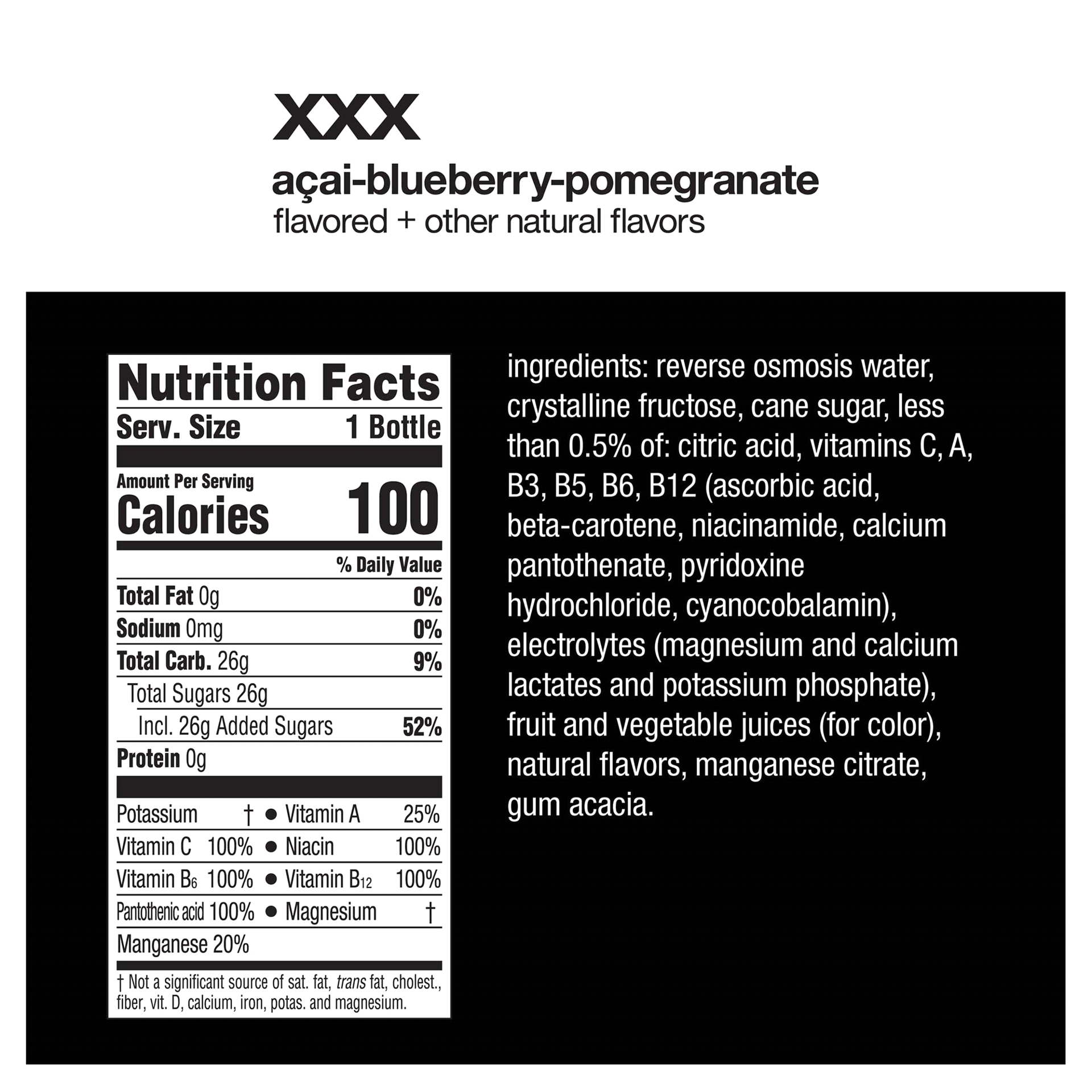 slide 3 of 29, vitaminwater XXX, açai-blueberry-pomegranate Bottle, 20 fl oz, 20 oz