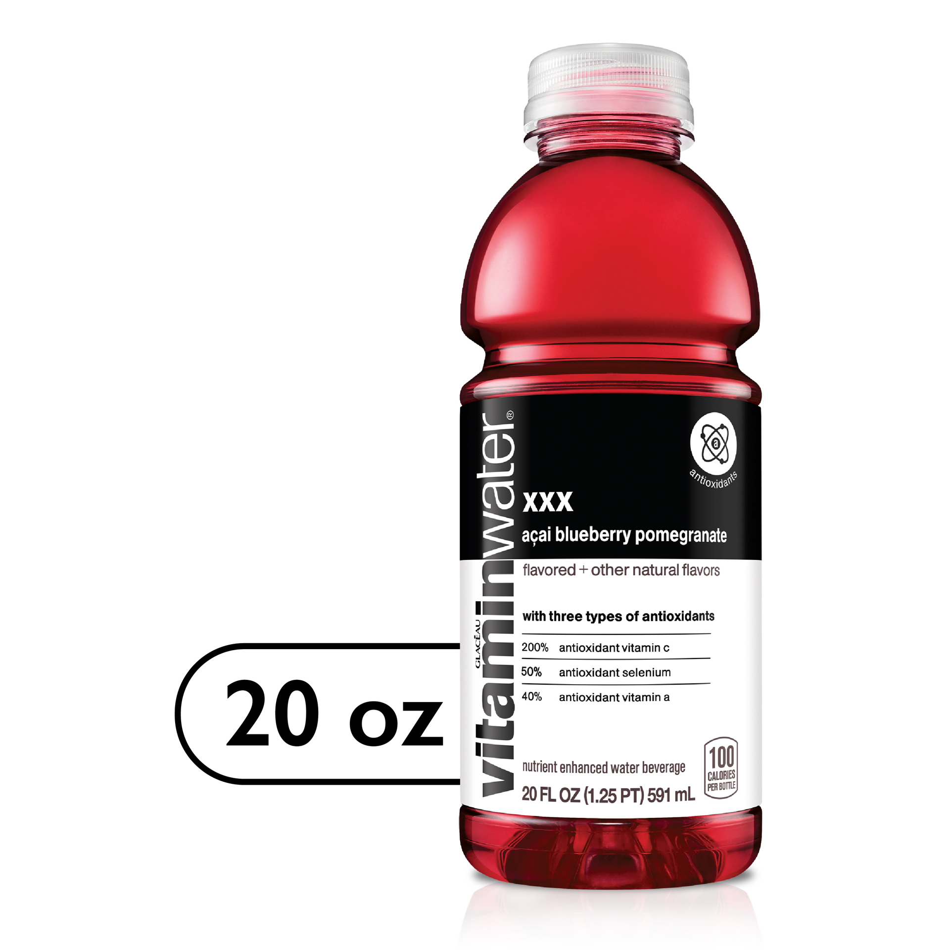 slide 1 of 29, vitaminwater XXX, açai-blueberry-pomegranate Bottle, 20 fl oz, 20 oz
