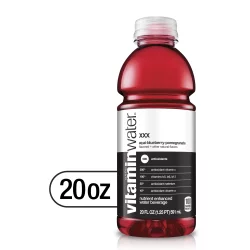 vitaminwater xxx, electrolyte enhanced water w/ vitamins, açai-blueberry-pomegranate drink