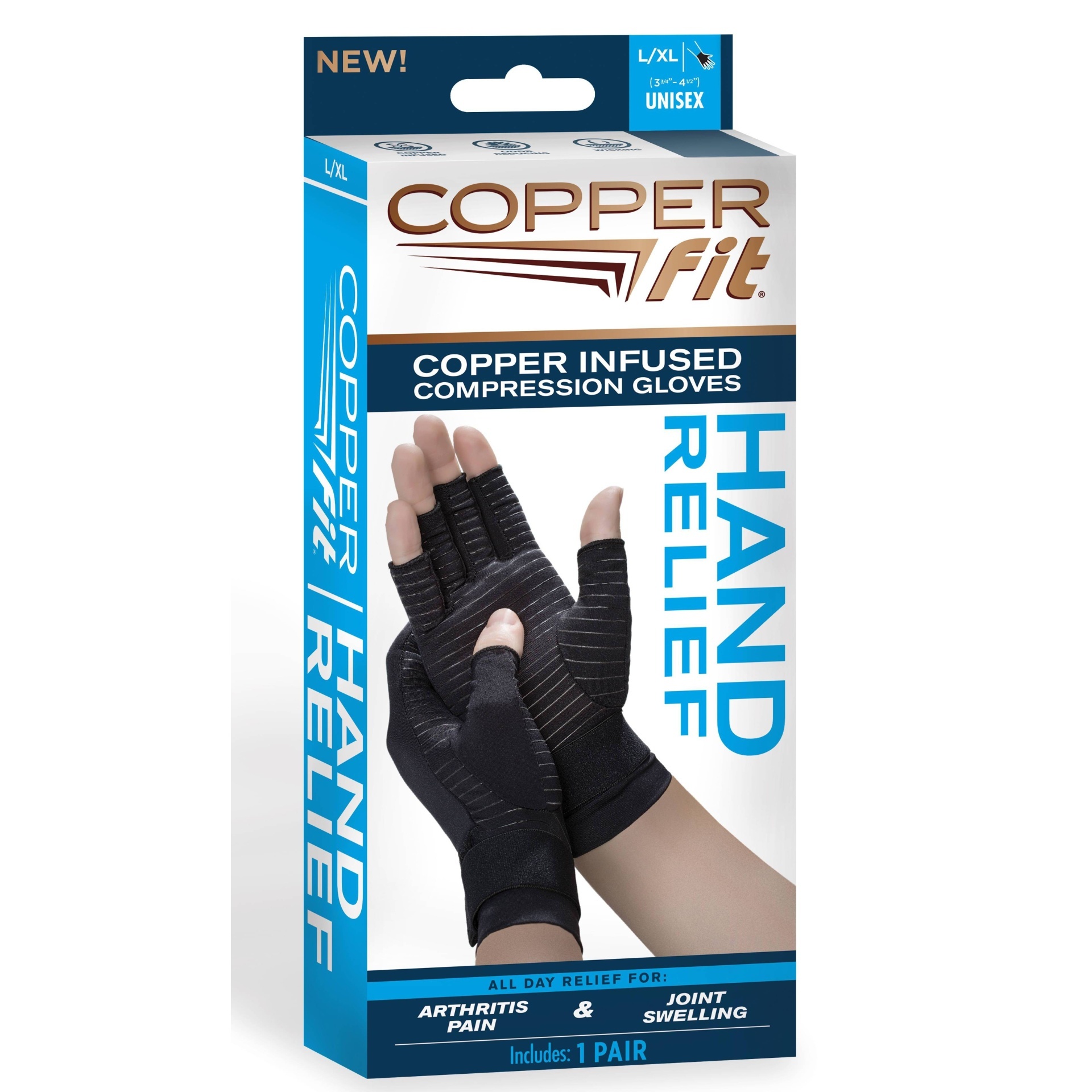 slide 1 of 2, As Seen on TV Copper Fit Hand Relief, Large/X-Large, Black, 1 ct