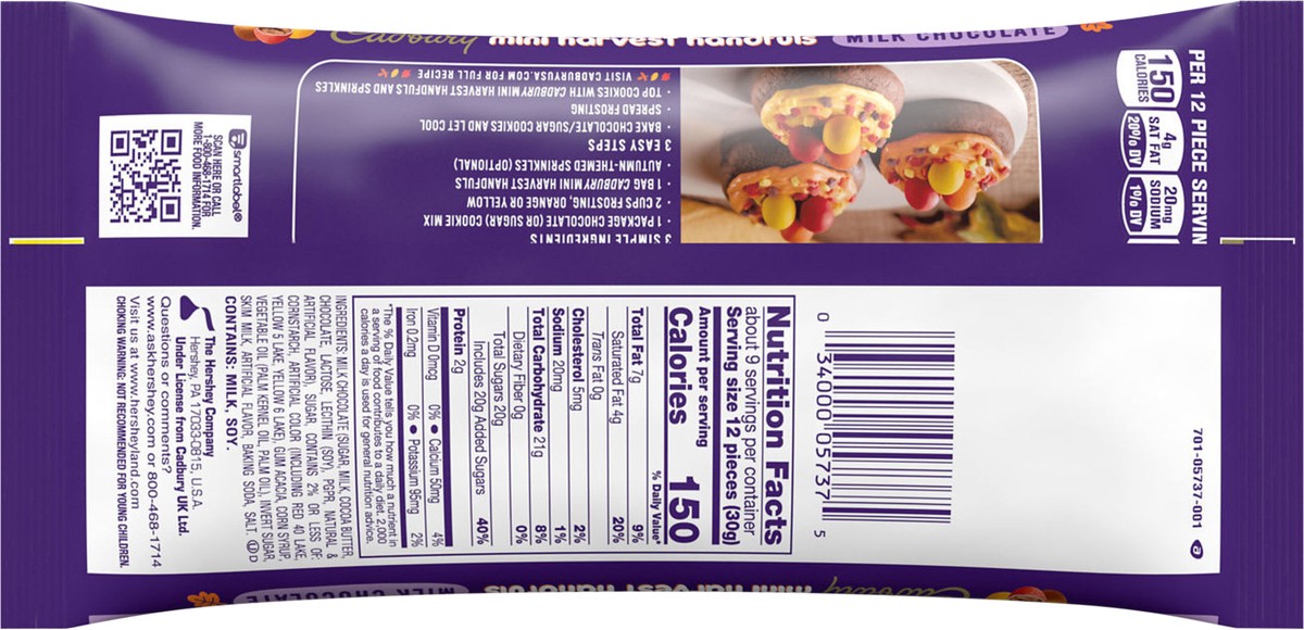 slide 2 of 3, CADBURY Mini Harvest Handfuls Milk Chocolate, Halloween Candy Bag, 9 oz, 9 oz