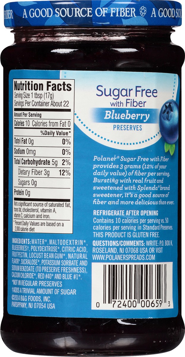 slide 7 of 7, Polaner Sugar Free with Fiber Blueberry Preserves 13 oz, 13 oz