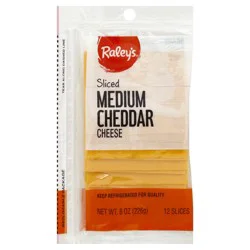 Raley's Sliced Medium Cheddar Cheese - 8 oz