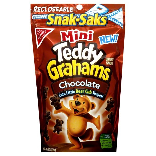 slide 1 of 1, Teddy Grahams Graham Snacks, Mini, Chocolate, Snak-Saks, 8 oz