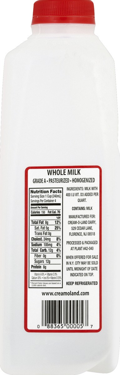 slide 2 of 6, Cream-O-Land Milk 1 qt, 1 qt