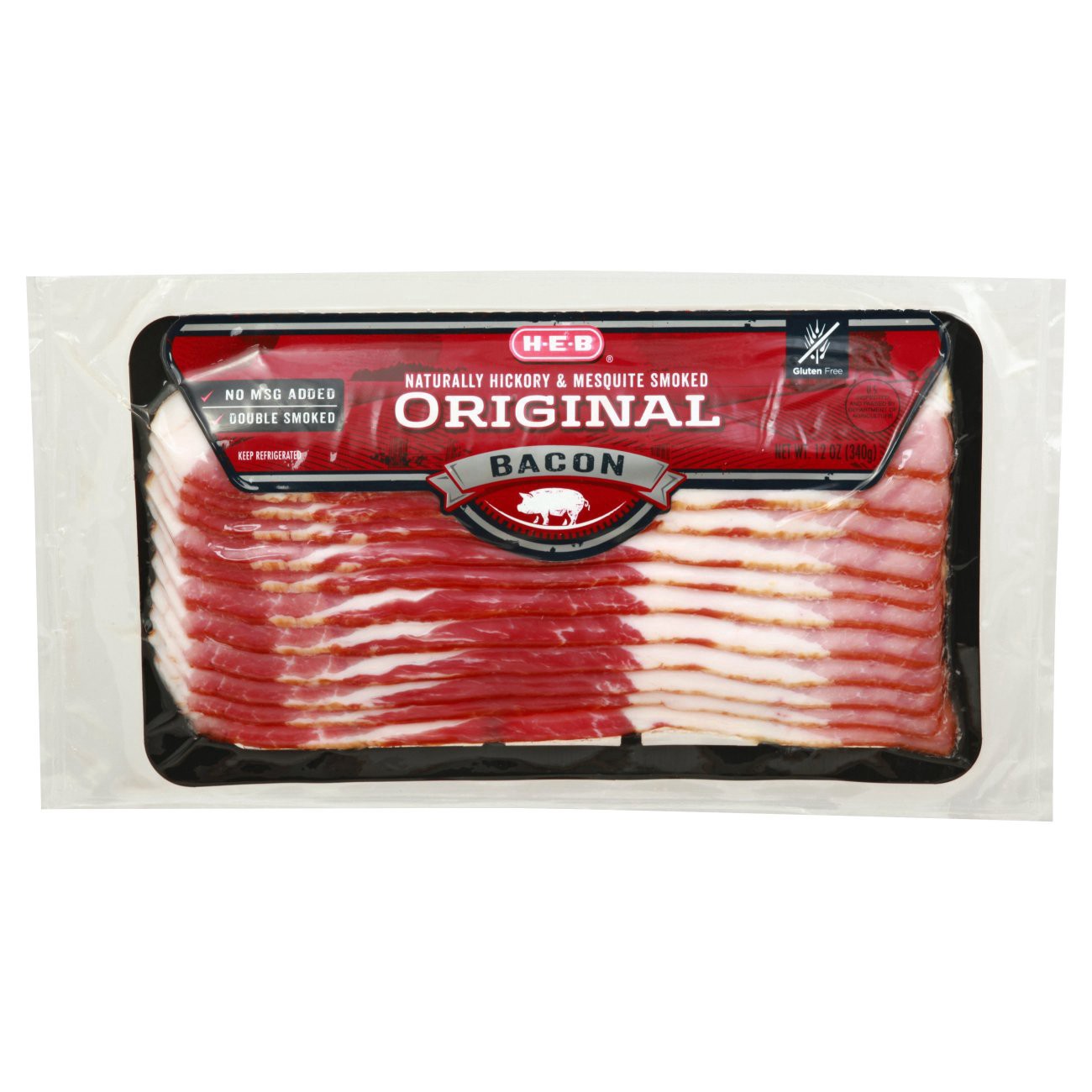 slide 1 of 1, H-E-B Original Cut Mesquite and Hickory Smoked Bacon, 12 oz