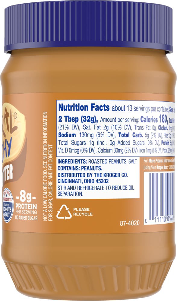 slide 4 of 4, Kroger Natural Crunchy Peanut Butter, 15 oz