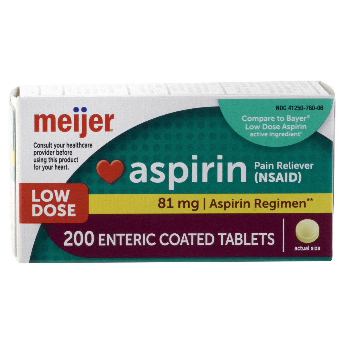 slide 1 of 13, Meijer Aspirin Enteric Coated Tablets, 81 mg, 200 ct