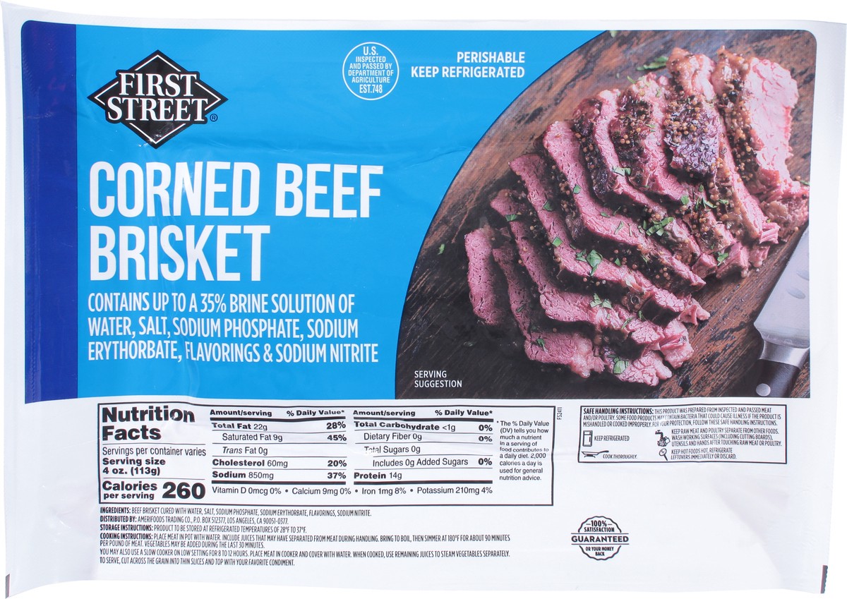 slide 4 of 14, First Street Corned Beef Brisket Family Pack, per lb