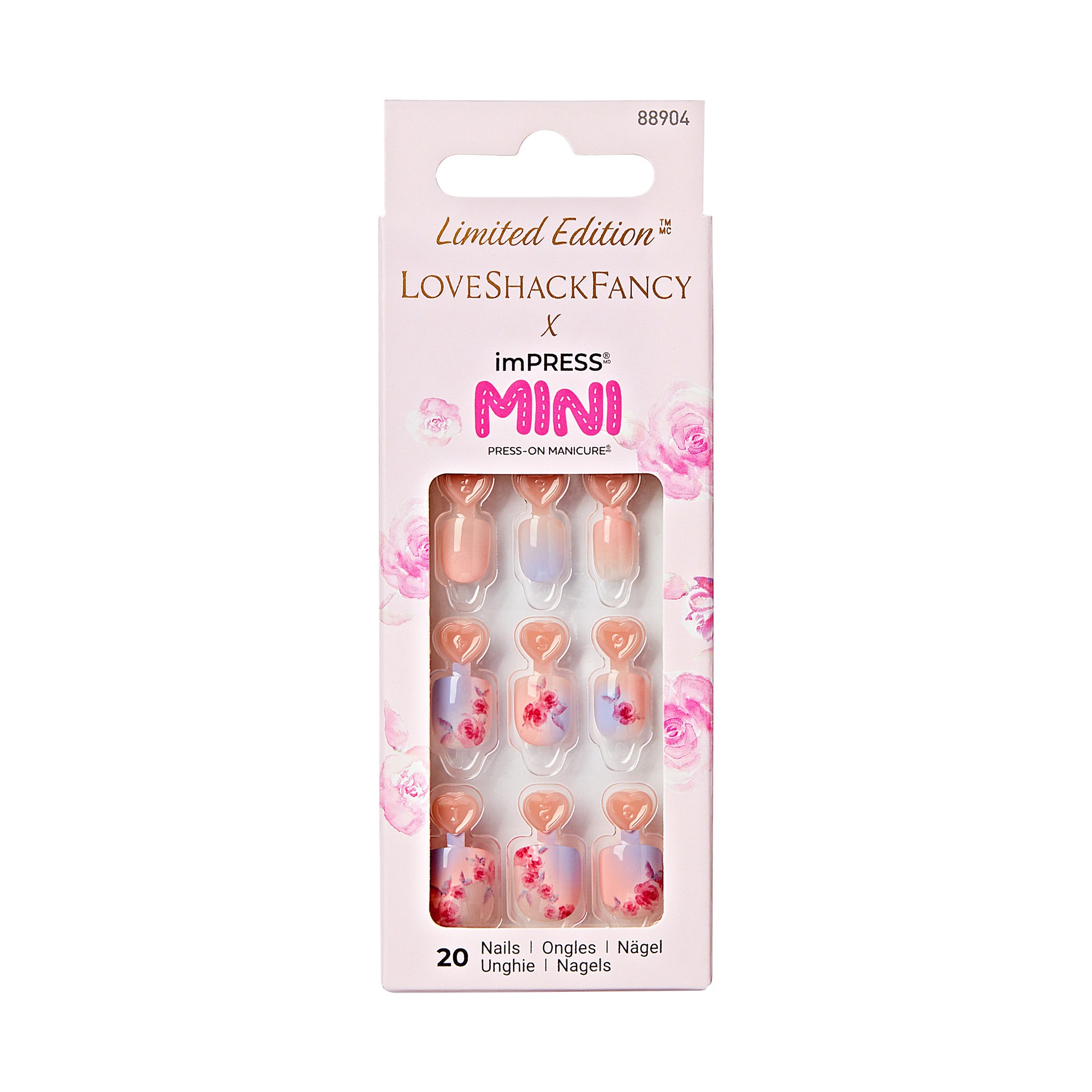 slide 1 of 5, imPRESS LoveShackFancy x imPRESS Mini Limited Edition Square Kids Press-On Nails, Pink, 20 Pieces, 1 ct
