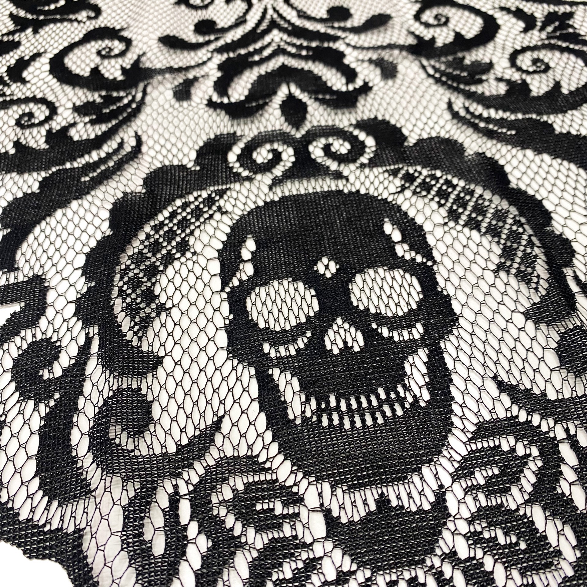 slide 3 of 3, 70" Black Skull Damask Lace Table Runner By Ashland, 70 in