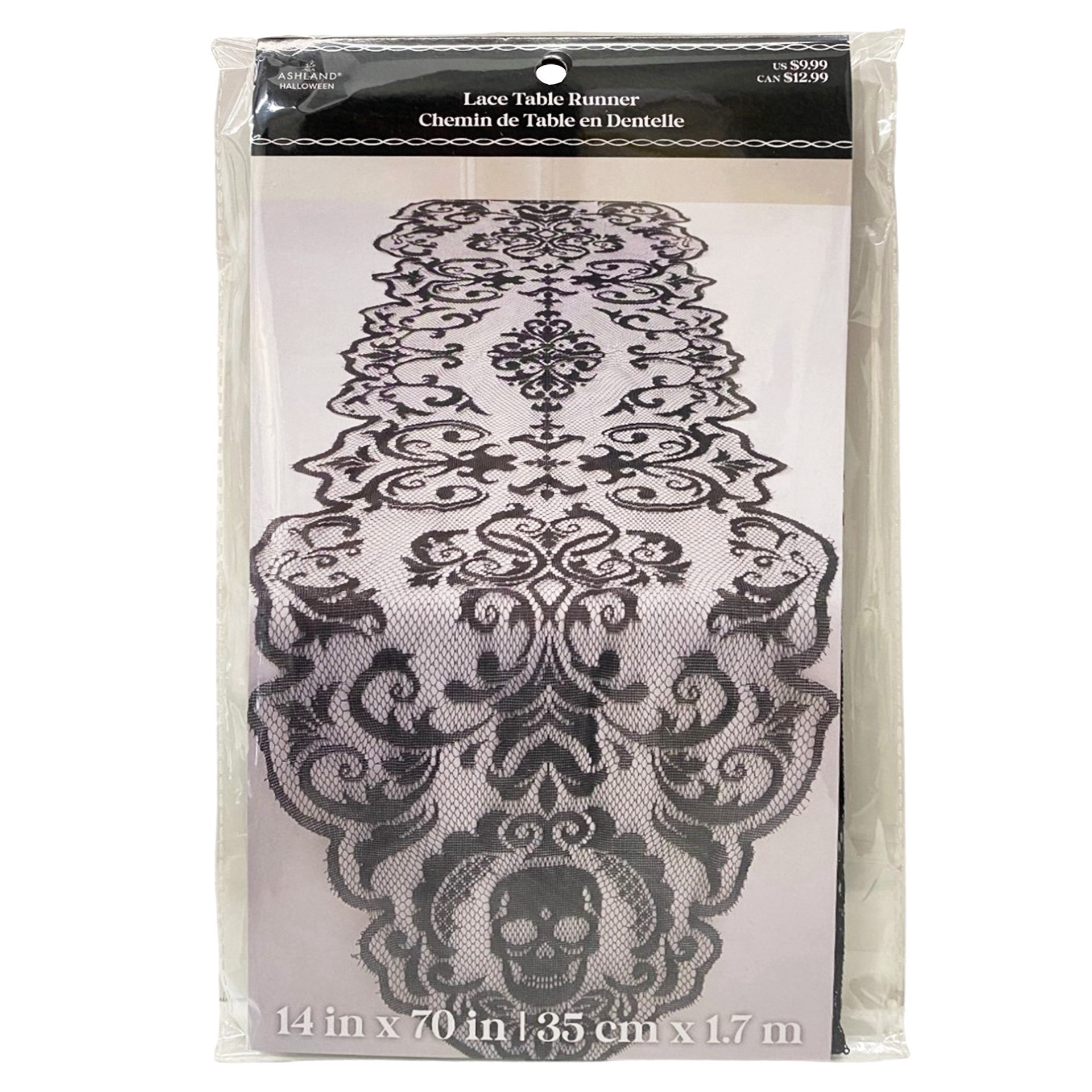 slide 2 of 3, 70" Black Skull Damask Lace Table Runner By Ashland, 70 in