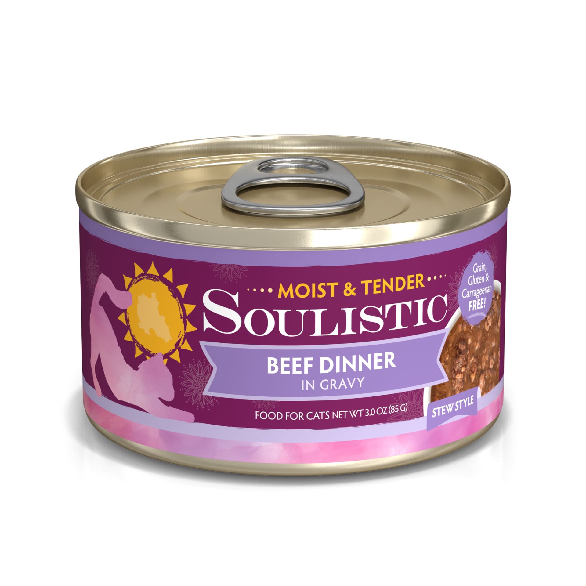 slide 1 of 1, Soulistic Moist & Tender Beef Dinner Adult Canned Cat Food in Gravy, 3 oz