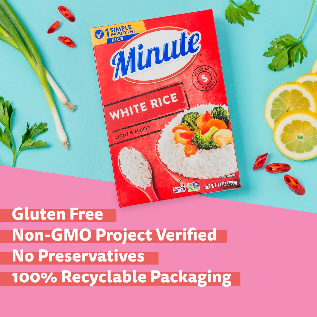 slide 1 of 13, Minute White Rice, Light & Fluffy, 14 oz