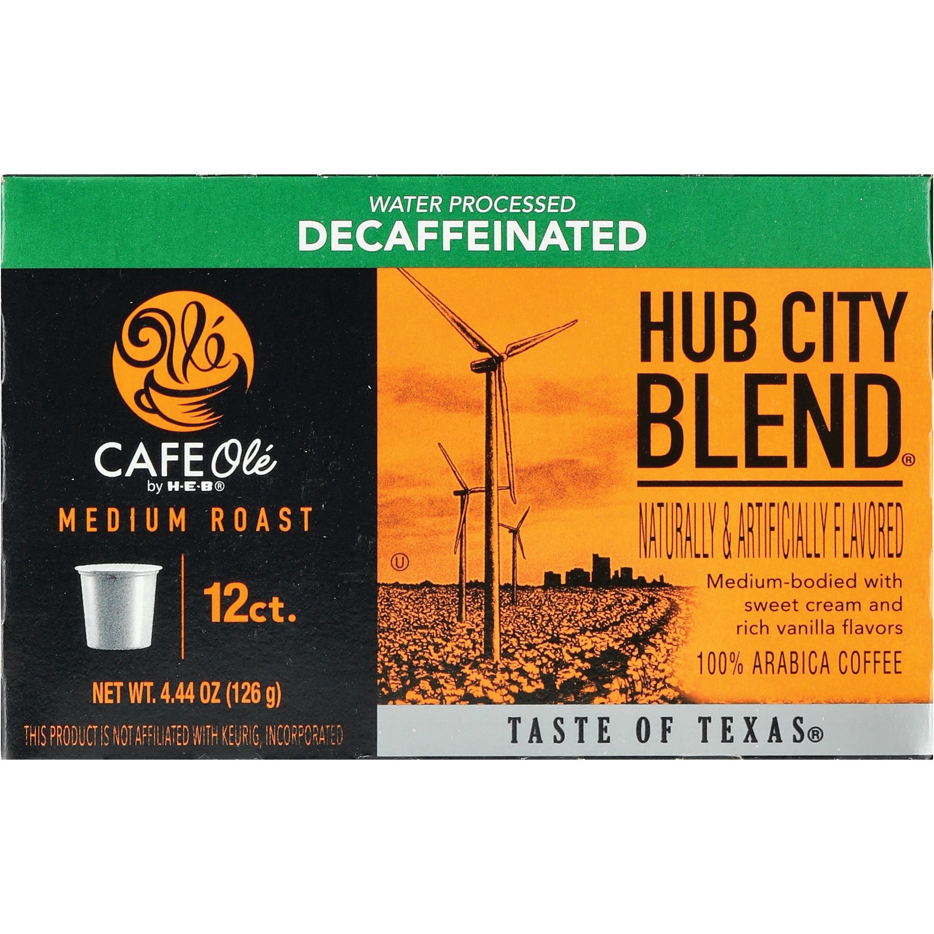 slide 1 of 1, CAFE Olé by H-E-B Decaf Hub City Blend Medium Roast Single Serve Pods, 12 ct