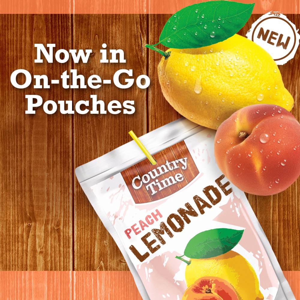 slide 5 of 6, Country Time Peach Lemonade Ready to Drink Flavored with other Flavor Drink Pouches, 10 ct Box, 6 fl oz Pouches, 10 ct