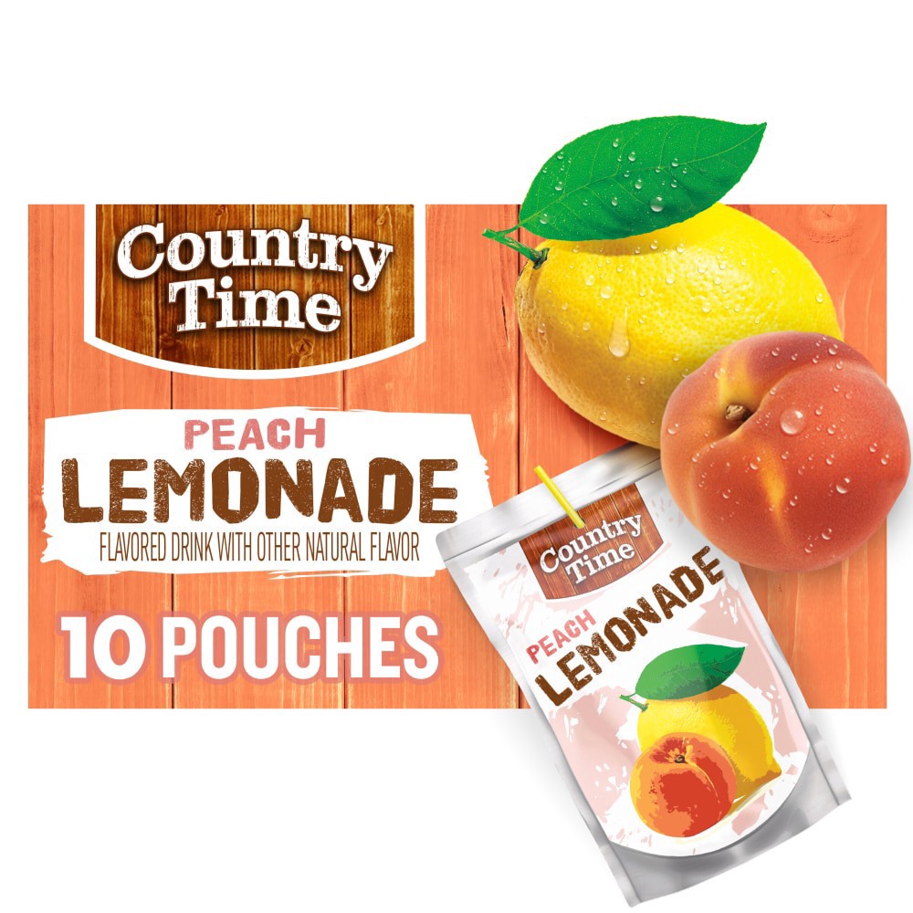 slide 2 of 6, Country Time Peach Lemonade Ready to Drink Flavored with other Flavor Drink Pouches, 10 ct Box, 6 fl oz Pouches, 10 ct