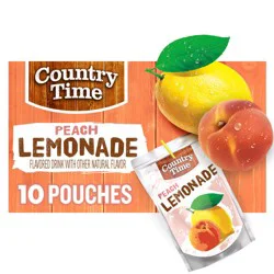 Country Time Ready to Drink Flavored with Other Natural Flavor Drink, 10 Pouches, for School Lunches and On-the-Go Hydration, Peach Lemonade, No Artificial Colors or Flavors, 6 fl oz