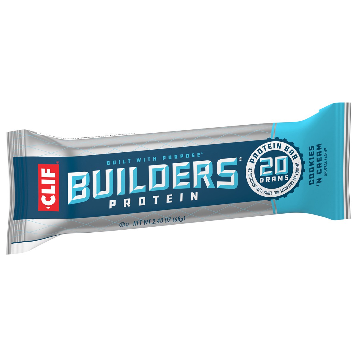 slide 2 of 9, CLIF Builders - Cookies 'n Cream Flavor - Protein Bar - Gluten-Free - Non-GMO - Low Glycemic - 20g Protein - 2.4 oz., 2.4 oz