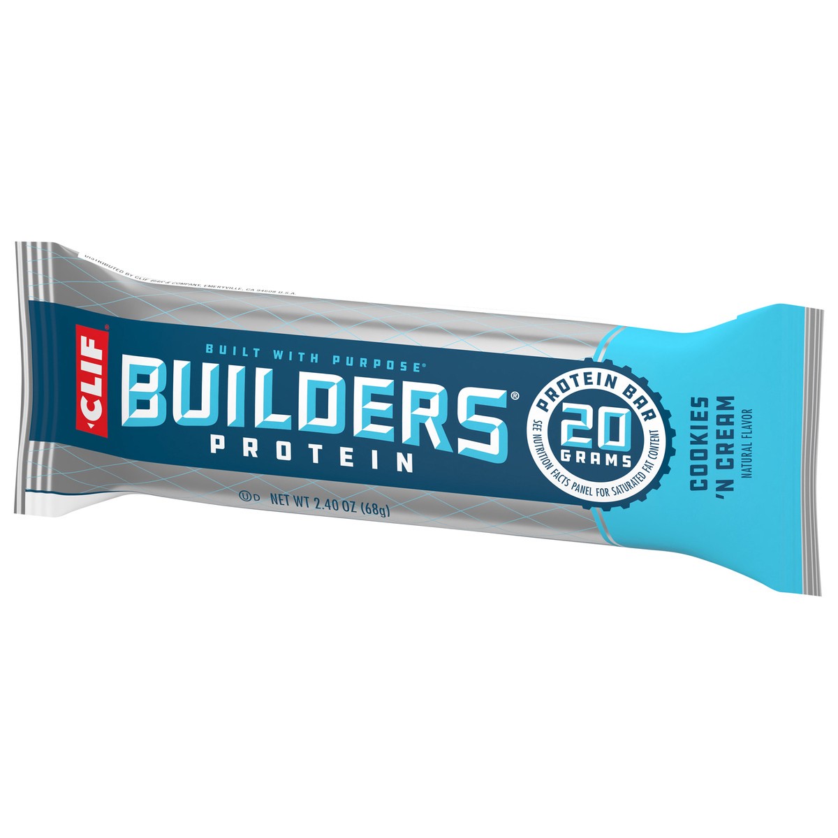 slide 3 of 9, CLIF Builders - Cookies 'n Cream Flavor - Protein Bar - Gluten-Free - Non-GMO - Low Glycemic - 20g Protein - 2.4 oz., 2.4 oz