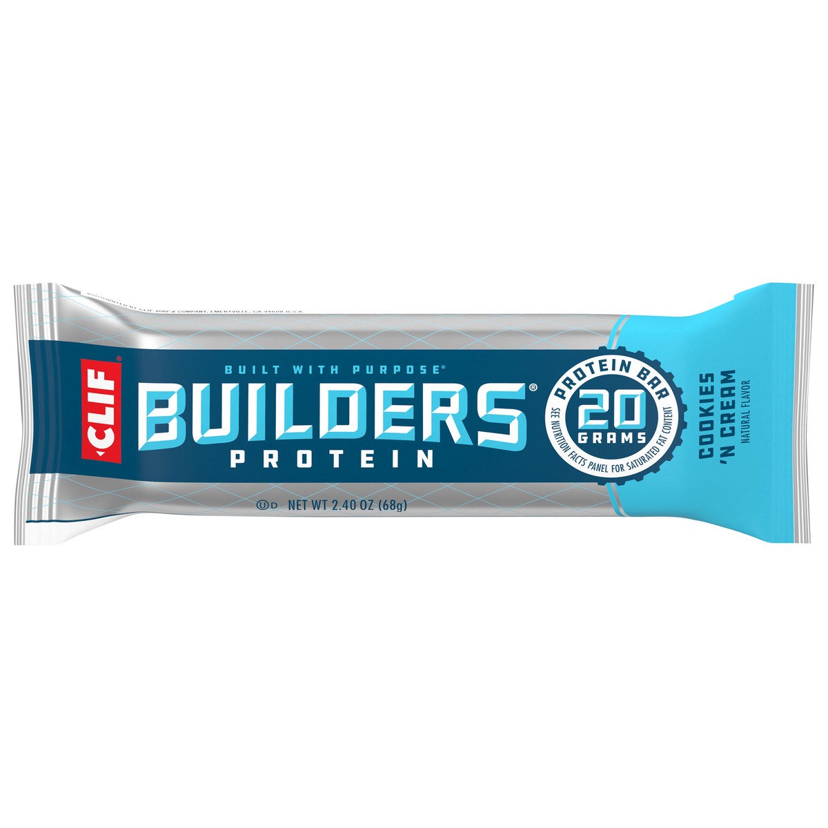 slide 1 of 9, CLIF Builders - Cookies 'n Cream Flavor - Protein Bar - Gluten-Free - Non-GMO - Low Glycemic - 20g Protein - 2.4 oz., 2.4 oz