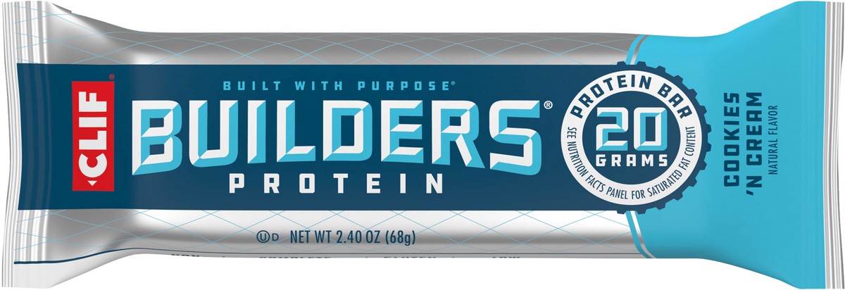 slide 6 of 9, CLIF Builders - Cookies 'n Cream Flavor - Protein Bar - Gluten-Free - Non-GMO - Low Glycemic - 20g Protein - 2.4 oz., 2.4 oz