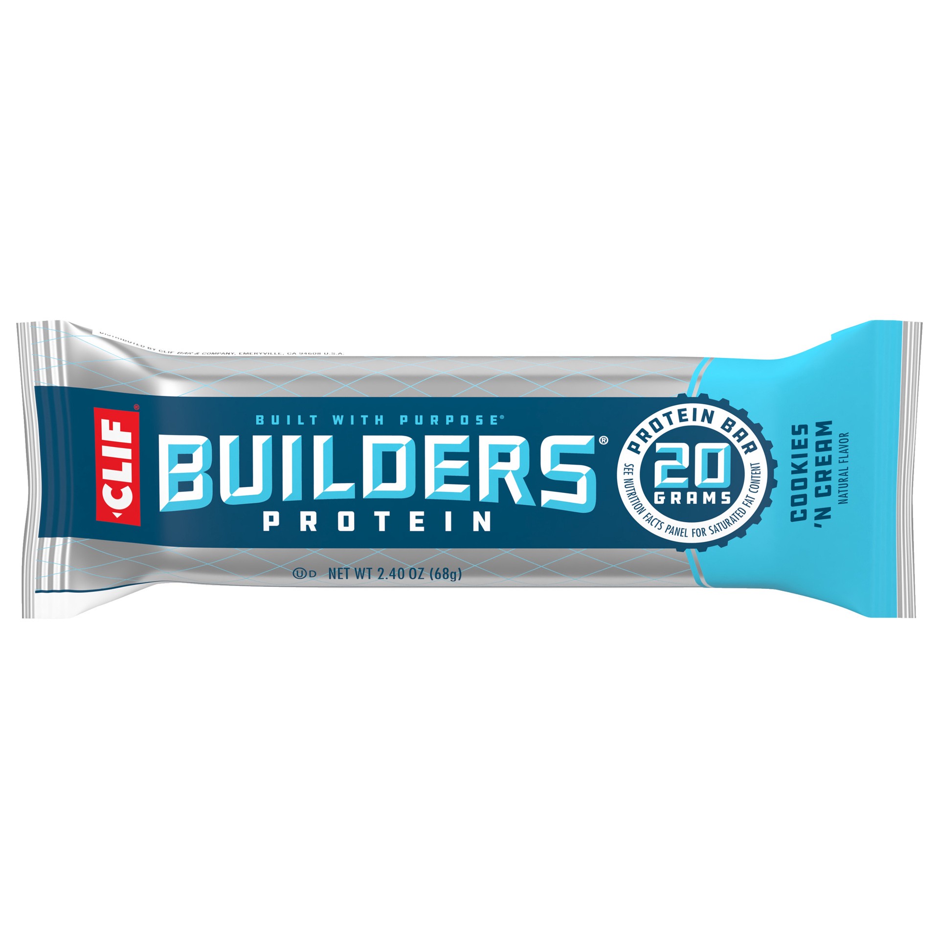 slide 1 of 9, CLIF Builders - Cookies 'n Cream Flavor - Protein Bar - Gluten-Free - Non-GMO - Low Glycemic - 20g Protein - 2.4 oz., 2.4 oz