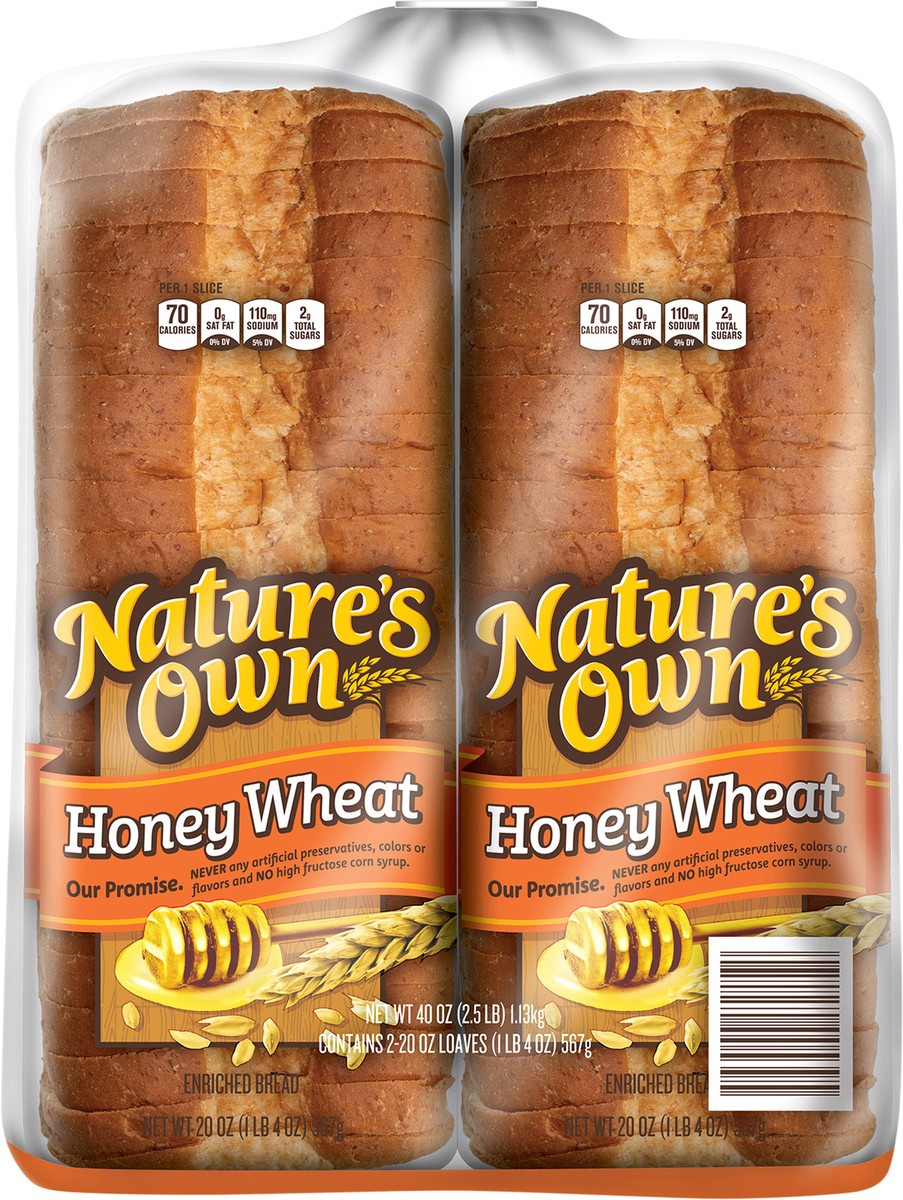 Nature's Own Honey Wheat, Honey Wheat Sandwich Bread, 2-20 oz Loaves 2 ...