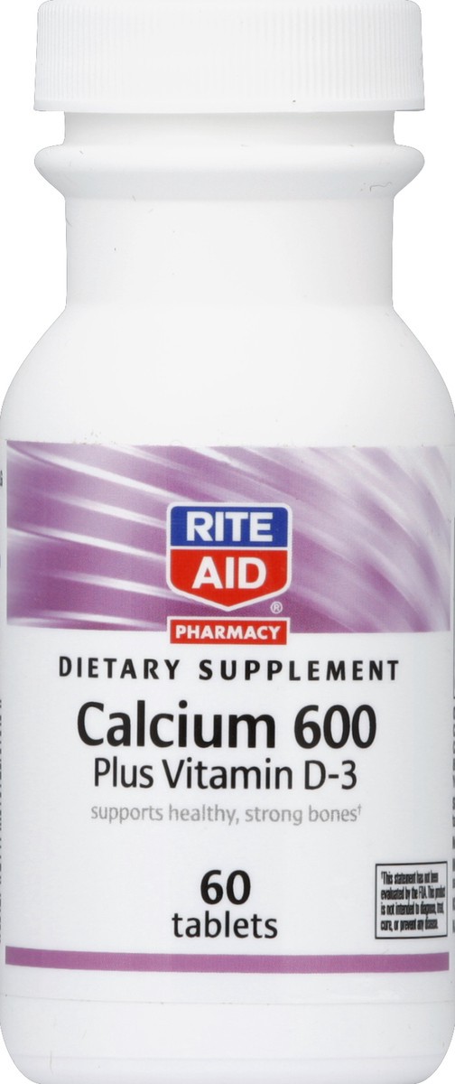 slide 2 of 3, Rite Aid Calcium 600 Plus Vitamin D-3 Tablets, 60 ct