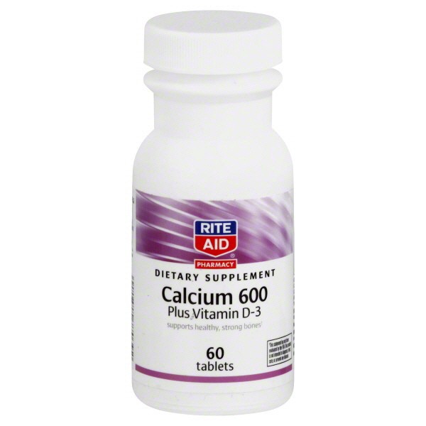 slide 1 of 3, Rite Aid Calcium 600 Plus Vitamin D-3 Tablets, 60 ct