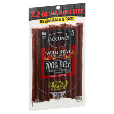 slide 1 of 1, Jack Link's Beef Sticks, Wild Heat, Extra Hot, Sharing Size, 9 Pk, 7.2 oz