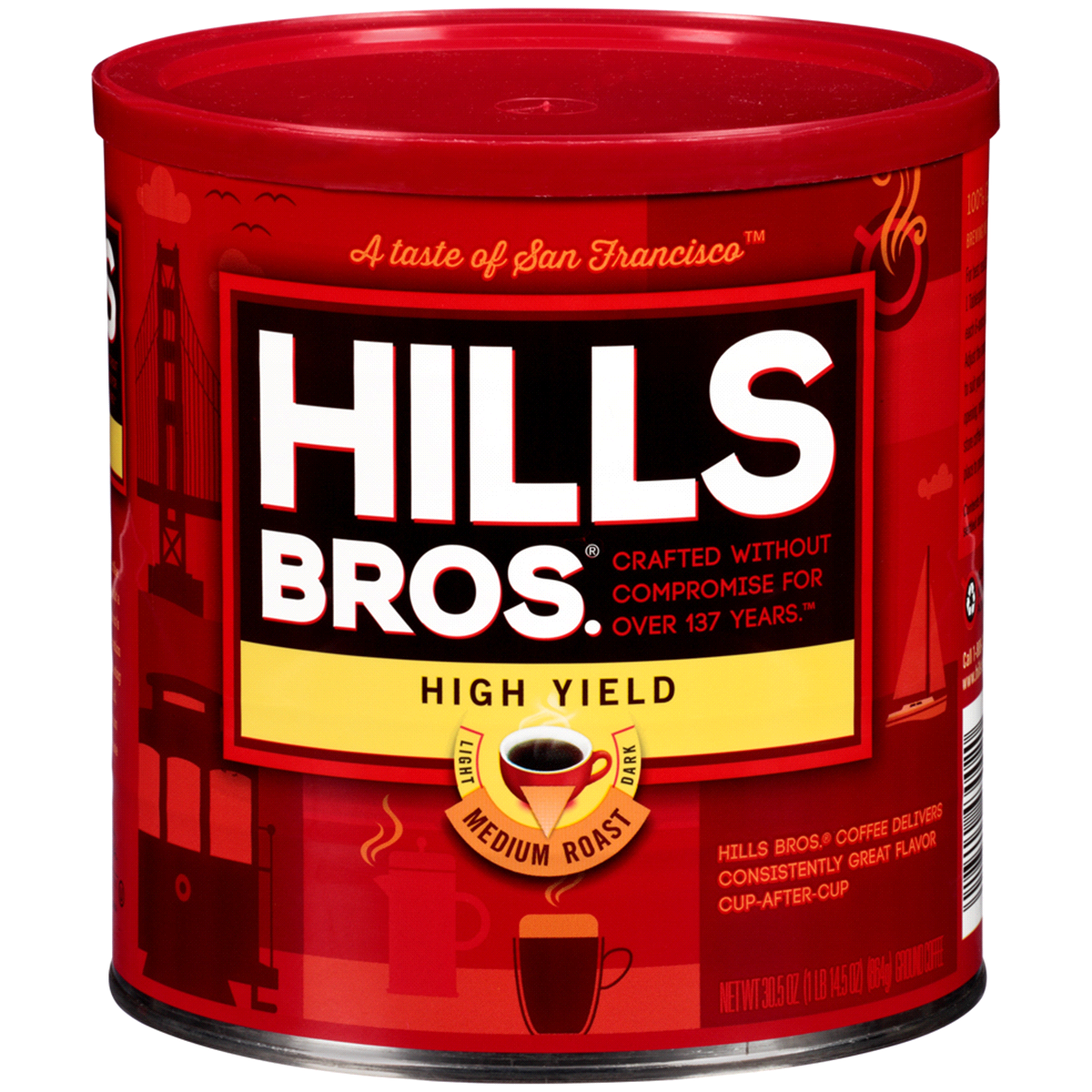 slide 1 of 1, Hills Bros. High Yield Medium Roast Ground Coffee, 30.5 oz