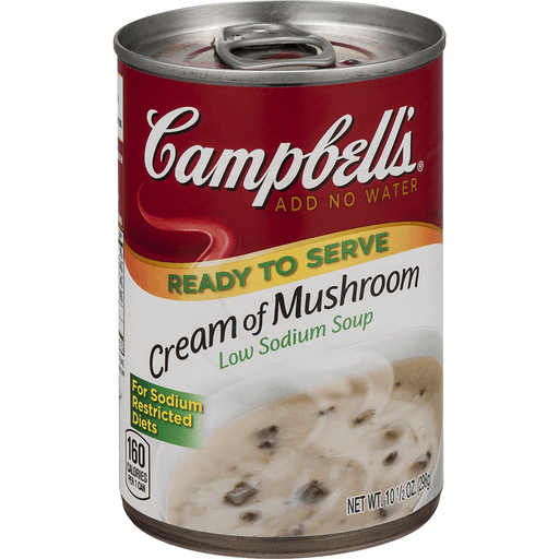 slide 6 of 9, Campbell's Ready to Serve Low Sodium Cream of Mushroom Soup, 10.5 oz