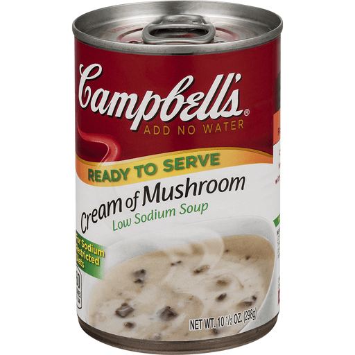 slide 7 of 9, Campbell's Ready to Serve Low Sodium Cream of Mushroom Soup, 10.5 oz