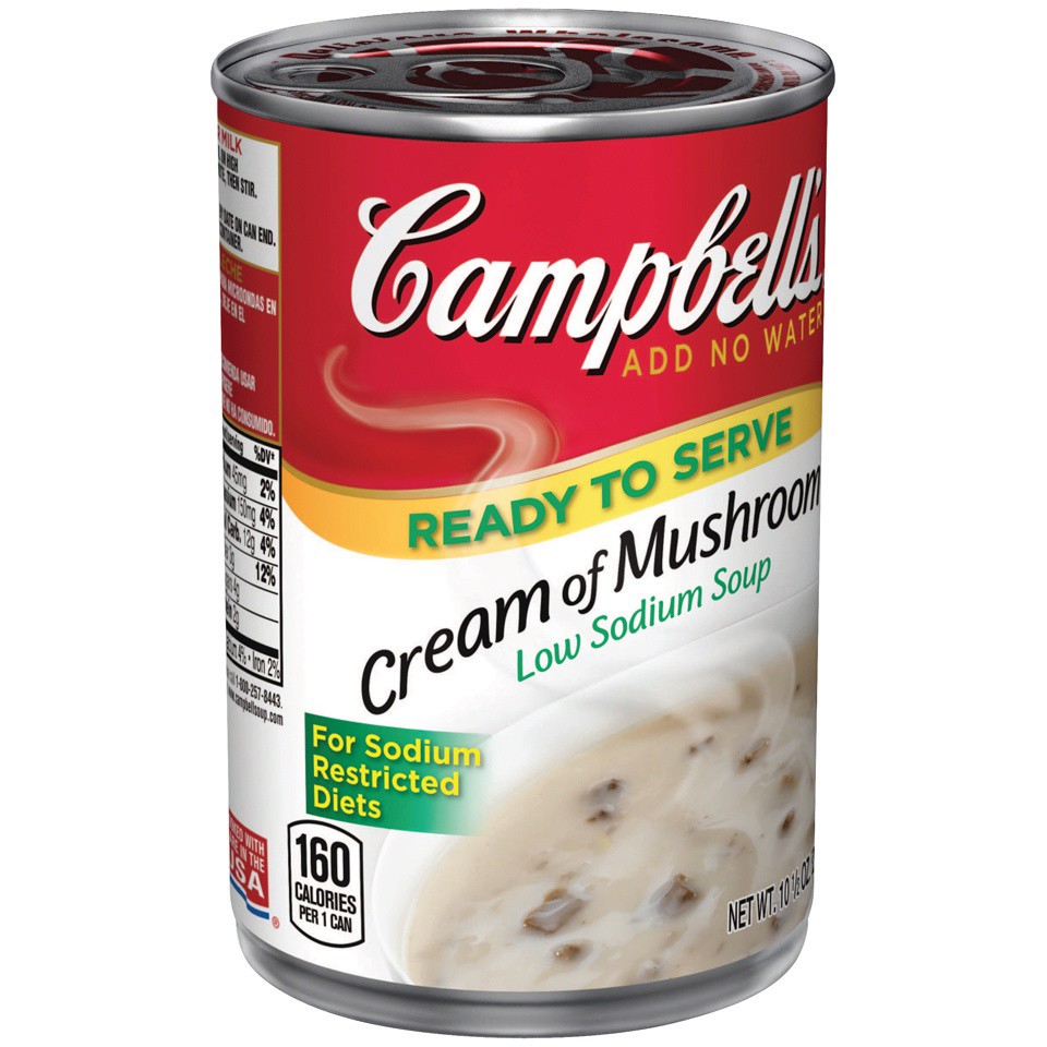 slide 1 of 9, Campbell's Ready to Serve Low Sodium Cream of Mushroom Soup, 10.5 oz