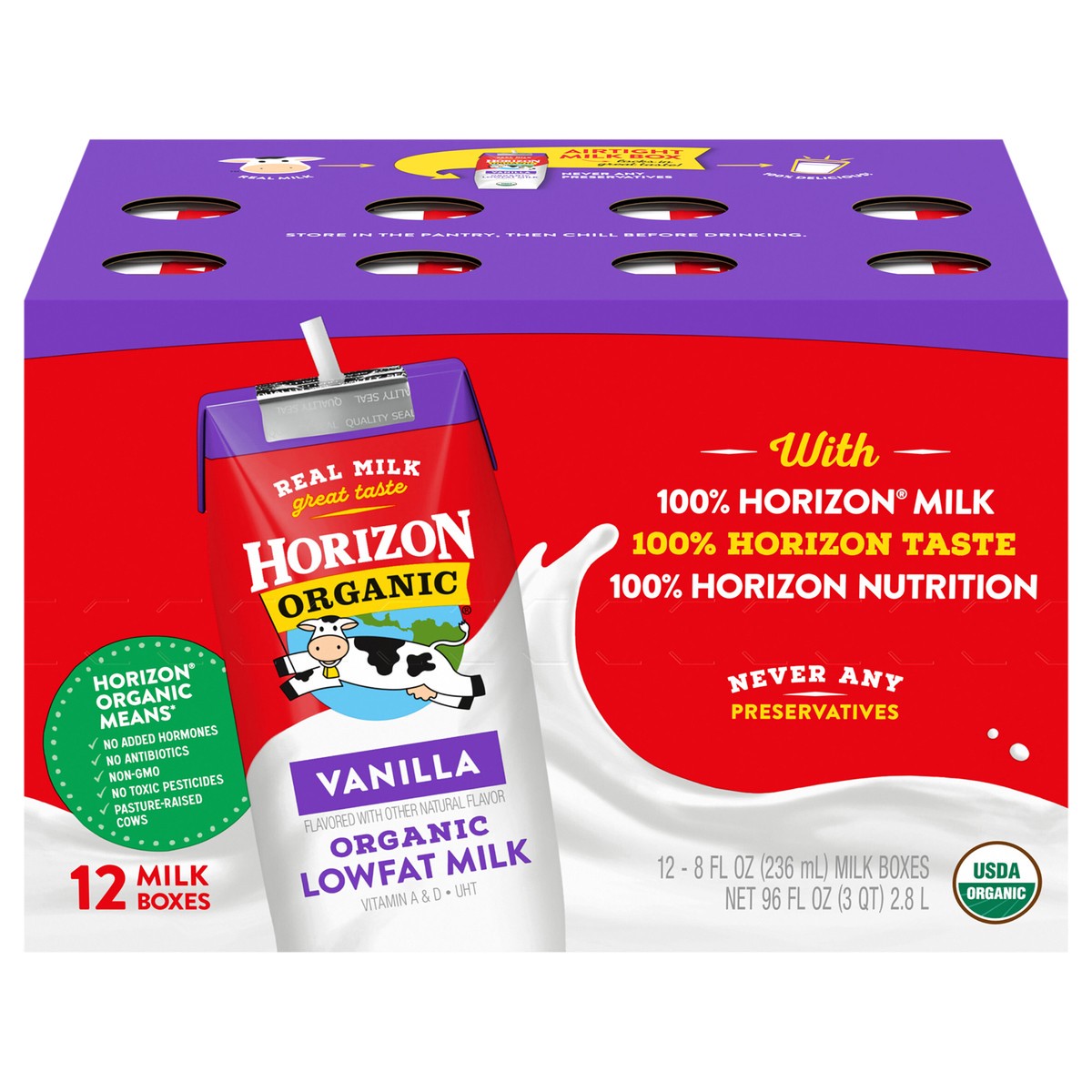 slide 1 of 13, Horizon Organic Shelf-Stable 1% Low Fat Milk Boxes, Vanilla, 8 fl oz, 12 Pack, 12 ct