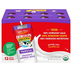Horizon Organic Shelf-Stable 1% Low Fat Milk Boxes, Vanilla, 8 fl oz, 12 Pack