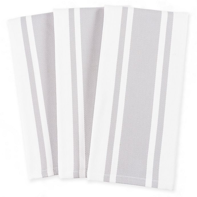 slide 1 of 1, Heavyweight Cotton Striped Kitchen Towels - Silver, 3 ct