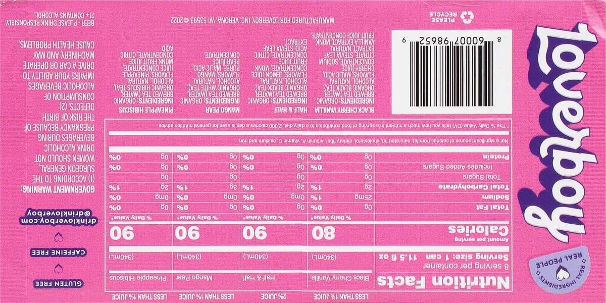 slide 4 of 9, Loverboy Sparkling Hard Tea Variety Pack 8 - 11.5 fl oz Cans, 8 ct; 11.5 oz