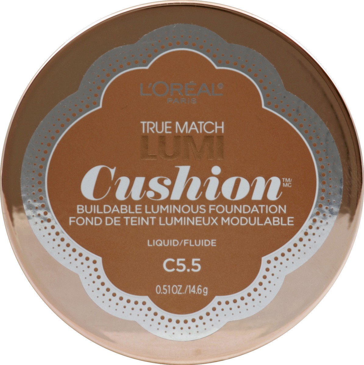 slide 2 of 3, L'Oréal Paris True Match Lumi Cushion C5.5 Natural Tan Liquid Foundation, 0.51 fl oz