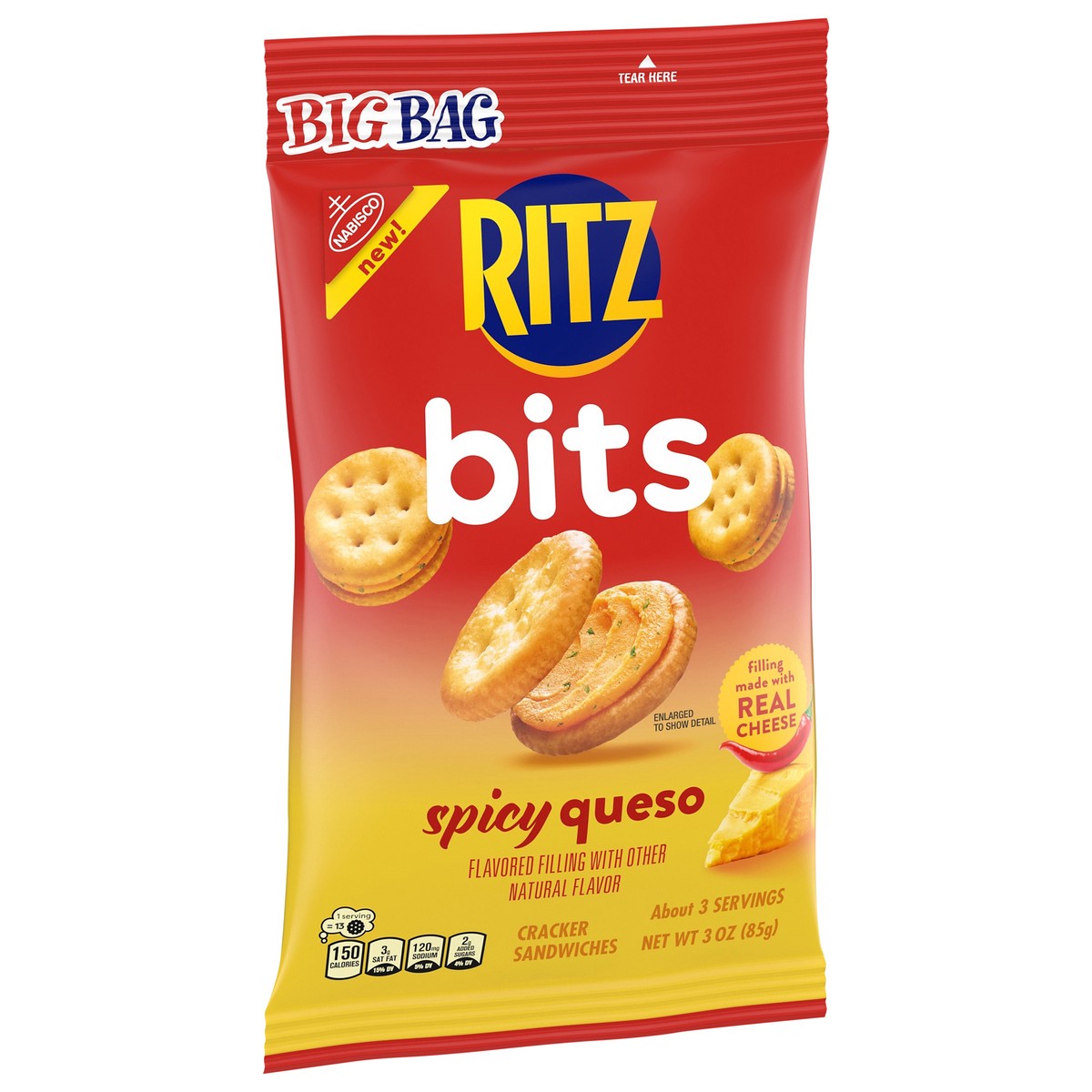 slide 5 of 14, Ritz, Bits Spicy Queso Crackers Sandwiches, Big Bag, 3 Oz, 3 oz