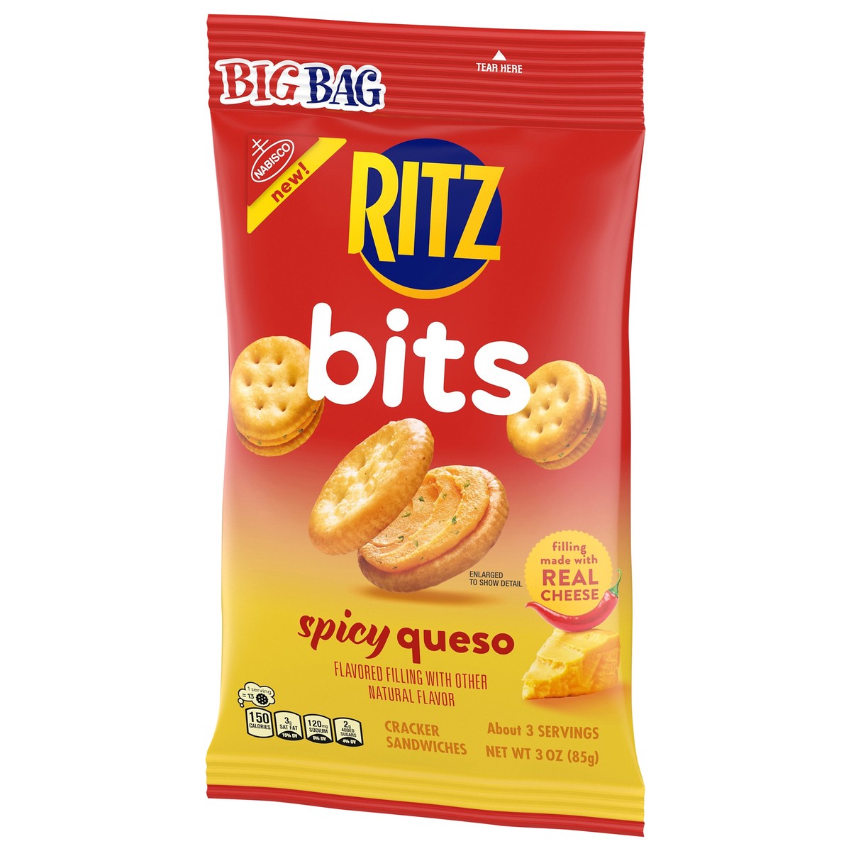 slide 7 of 14, Ritz, Bits Spicy Queso Crackers Sandwiches, Big Bag, 3 Oz, 3 oz