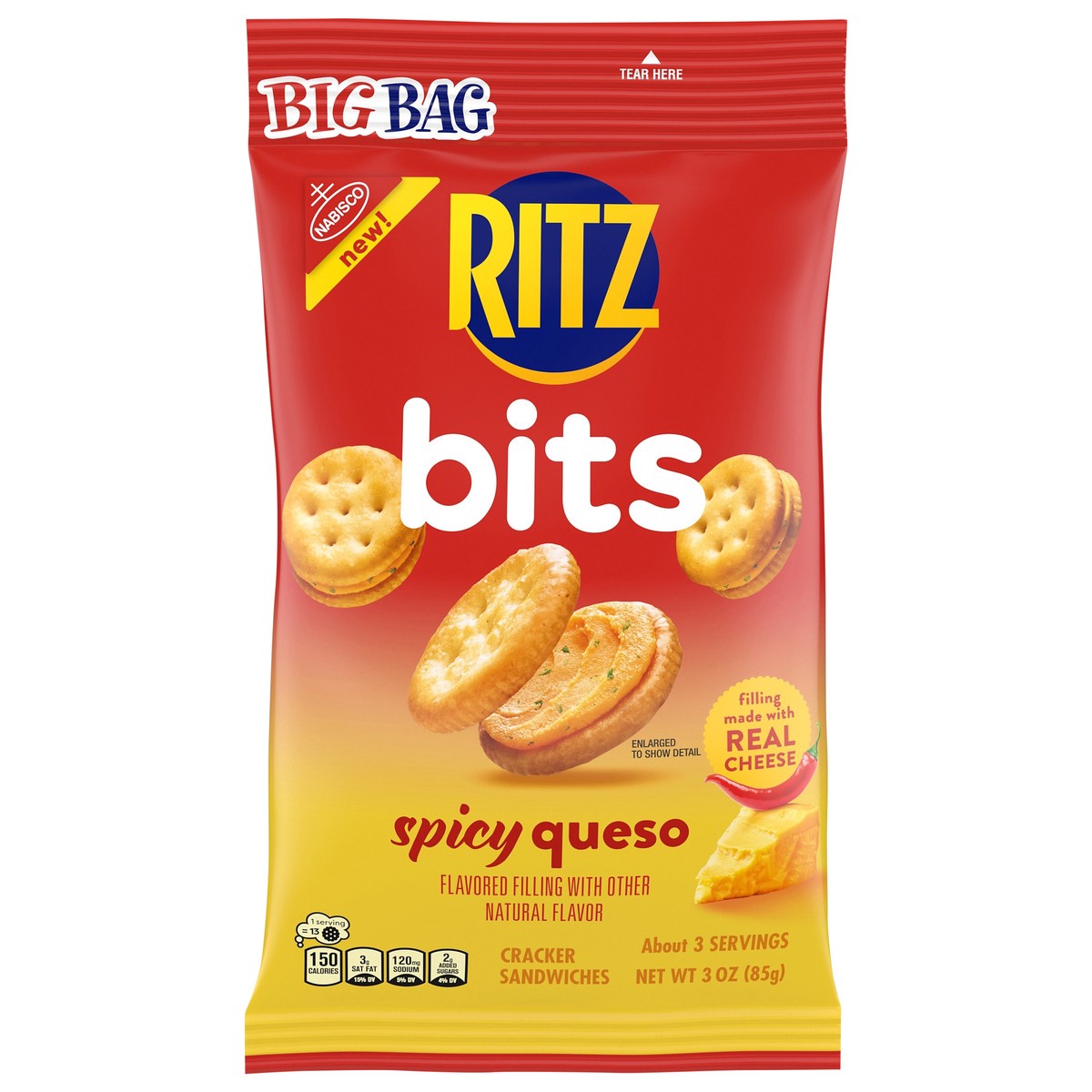 slide 14 of 14, Ritz, Bits Spicy Queso Crackers Sandwiches, Big Bag, 3 Oz, 3 oz