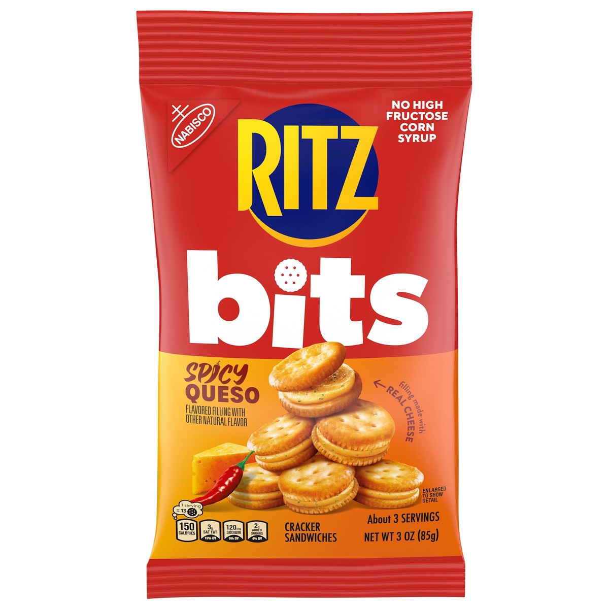 slide 1 of 14, Ritz, Bits Spicy Queso Crackers Sandwiches, Big Bag, 3 Oz, 3 oz