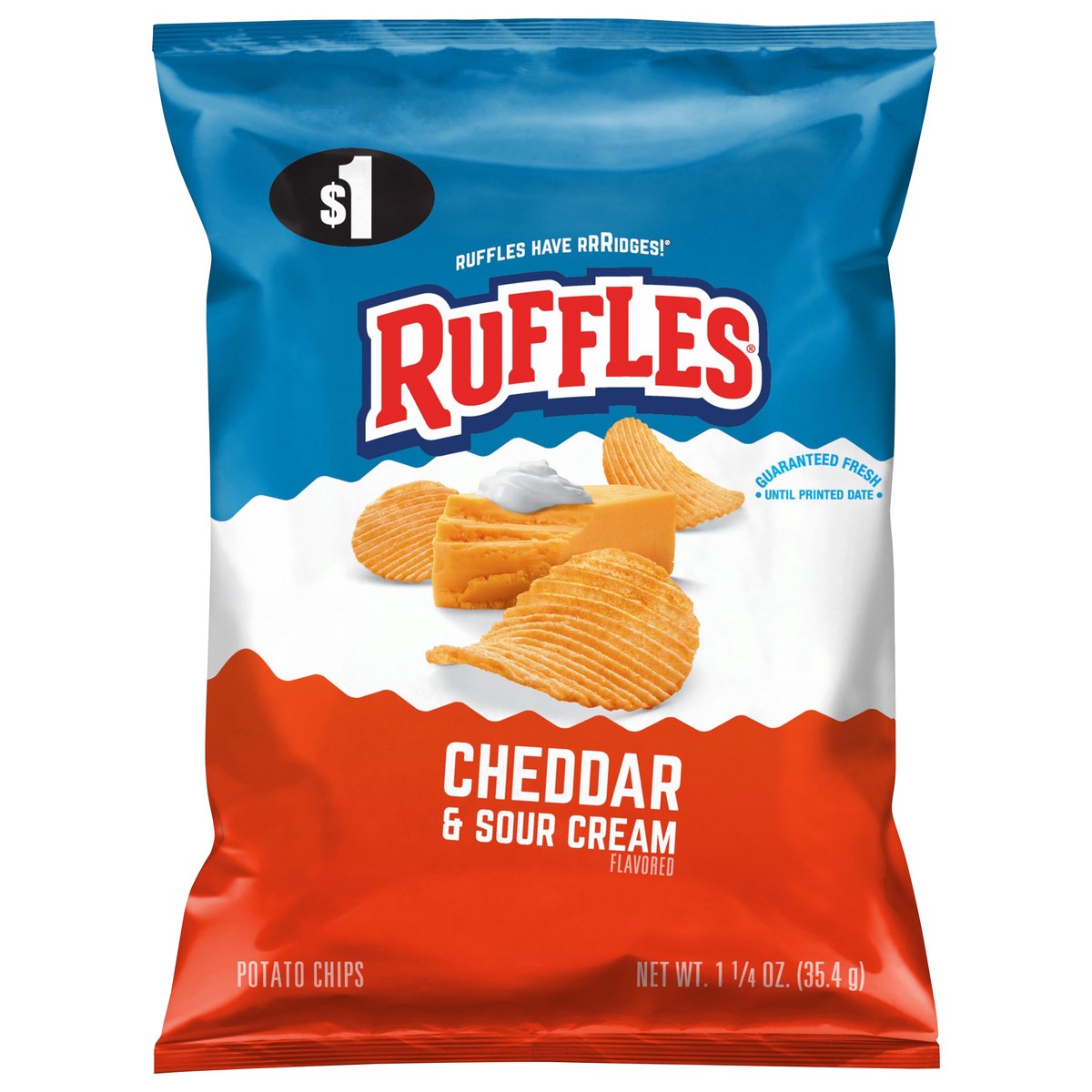 slide 1 of 2, Ruffles, Cheddar & Sour Cream Chips, 1.25 Oz, 1.25 oz