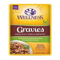 Wellness Healthly Indulgence Gravy Adult Wet Cat Food, Natural, Protein-Rich, Grain Free, 3 Ounce Pouch, (Chicken & Turkey)