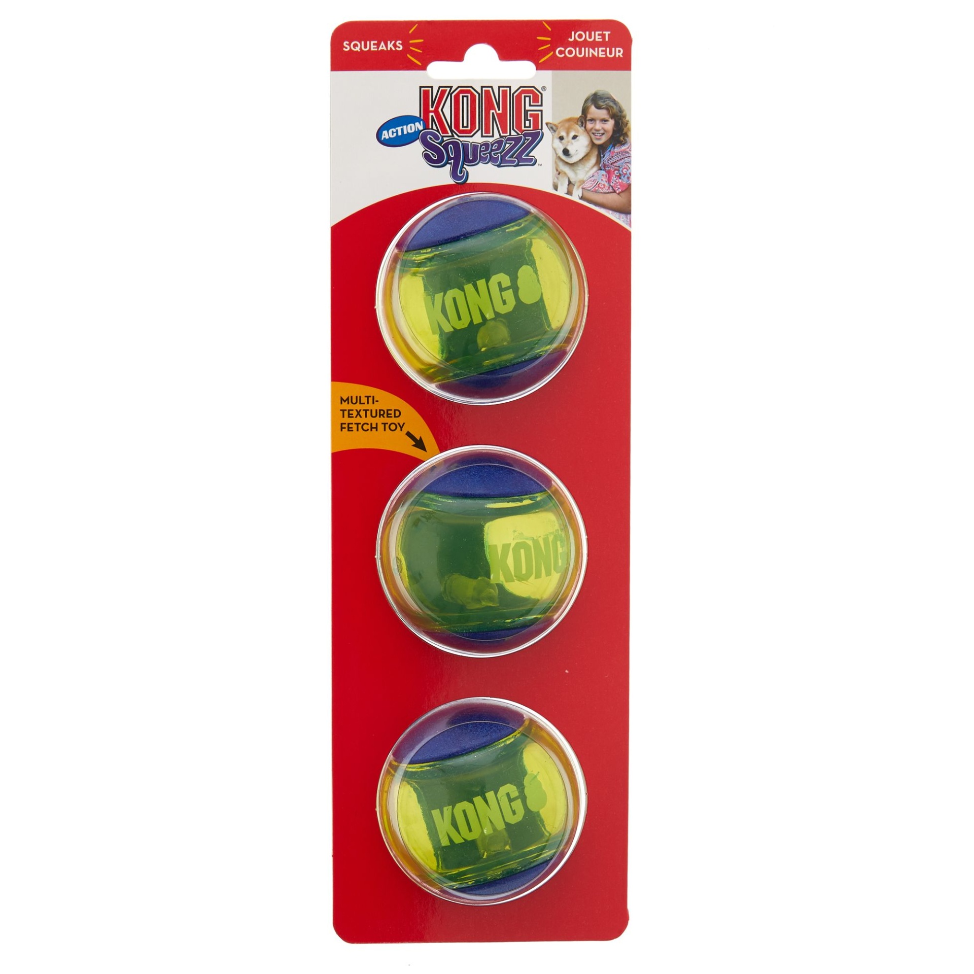 slide 1 of 1, Kong Company KONG Squeezz Action Ball Dog Toys - 3 Pack, 1 ct