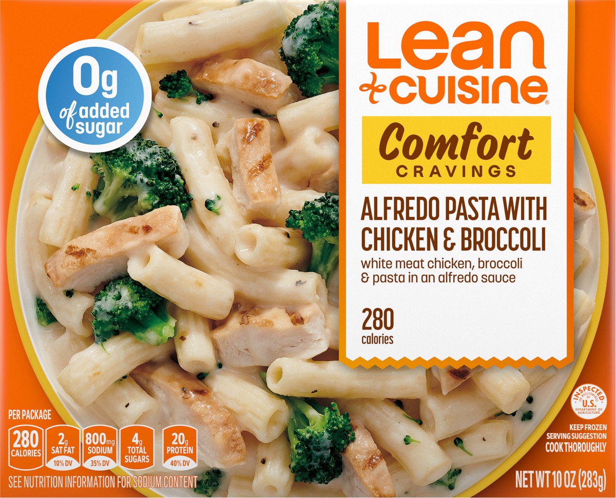slide 6 of 9, Lean Cuisine Frozen Meal Alfredo Pasta with Chicken & Broccoli, Comfort Cravings Microwave Meal, Chicken and Pasta Dinner, Frozen Dinner for One, 10 oz