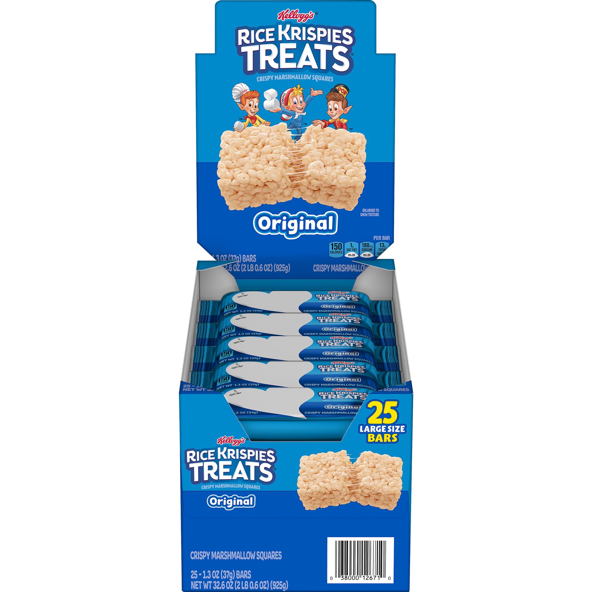 slide 1 of 5, Rice Krispies Treats Crispy Marshmallow Squares, Kids Snacks, Lunch Snacks, Original, 32.6oz Box, 25 Bars, 32.5 oz